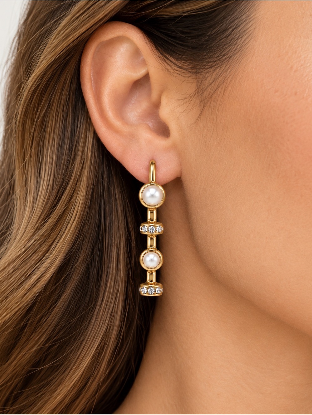 NEW - Sam Edelman Gold Pearl Rhinestone Linear Drop Earrings